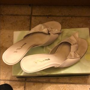 Beige Satin Mules by Nina